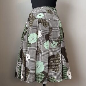 Floral Patchwork Skirt Women 28 Artsy Abstract A-Line Skirt Self Tie Houndstooth